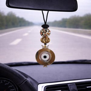 Pomegranate Evil Eye Car Charm: Wood & Plexiglass, New Driver Gift