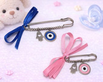 Evil Eye Hamsa Baby Pin: Stainless Steel Newborn Protection Charm