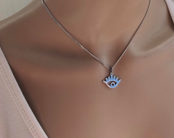 Evil Eye Pendant Necklace - Stainless Steel Jewelry - Greek Gift
