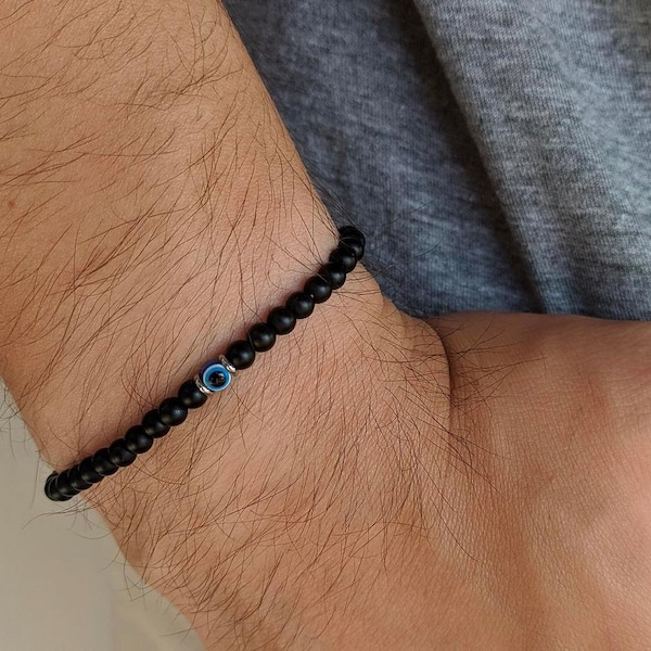 Bracelet homme onyx et oeil bleu