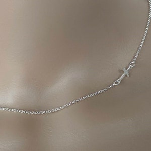 Women's sideways cross silver necklace image 3