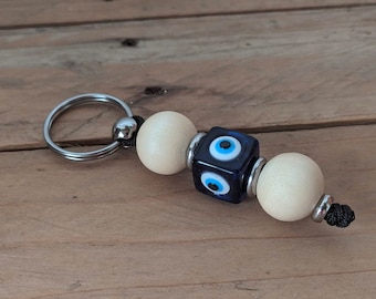 Wooden Evil Eye Keychain - Car/House Protection - Greek Gift