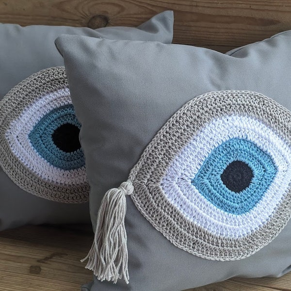 Coussin ou housse de coussin gris oeil bleu style cycladique - coussin Grec