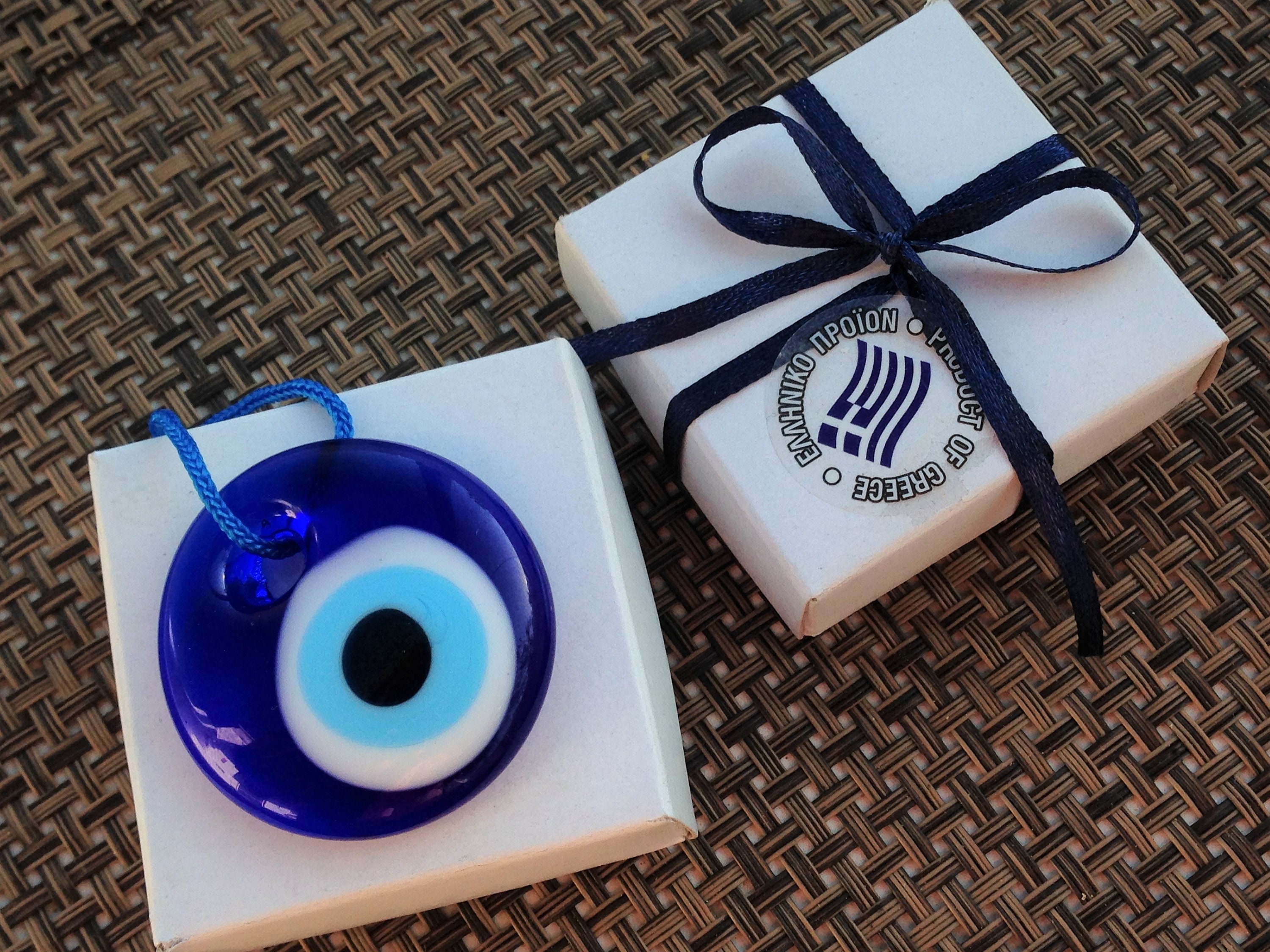 Oeil Bleu en Verre de 4 ou 5.5 cm et Boite Cadeau, Idee Cadeau