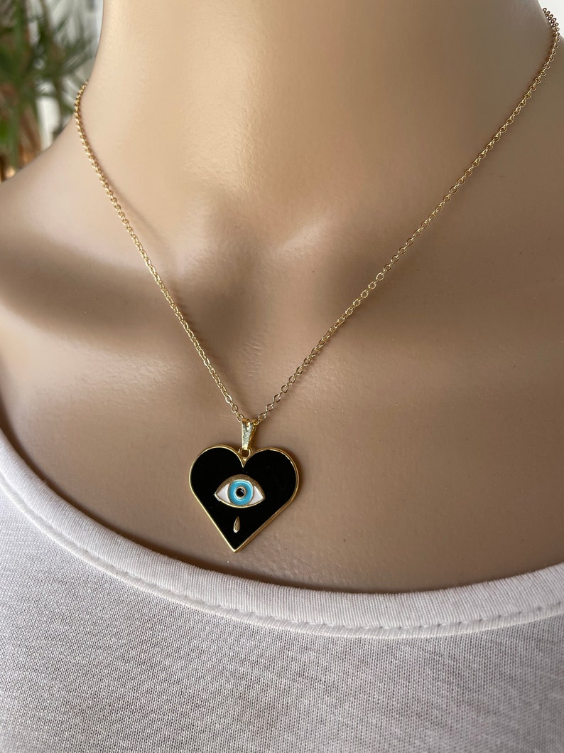 Gift for her Gold filled Evil eye heart necklace Women/'s protection