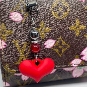 Heart bag charm, red heart pendant, stainless steel, hematite bead, handmade Greece, gift for her, handbag accessory, cute purse charm