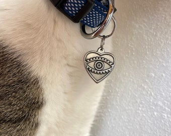 Stainless Evil eye Dog Charm - Pet protection - Heart Charm - Pet gift