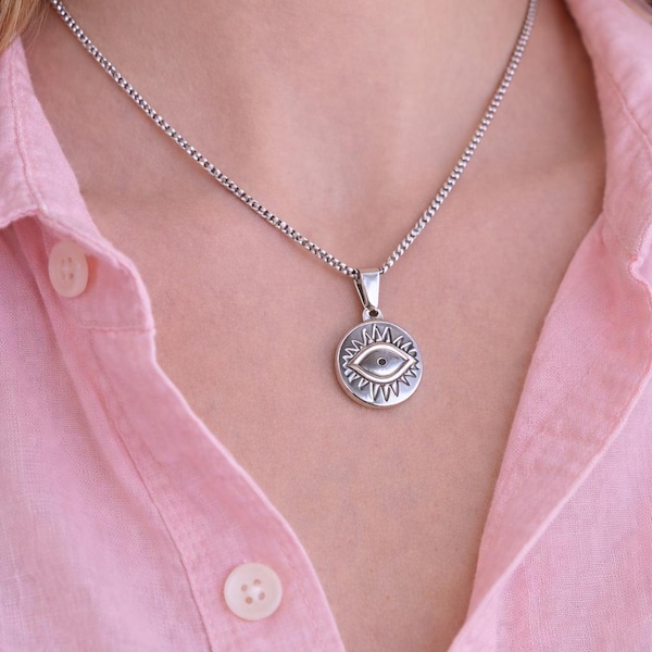 Stainless Steel Evil Eye Necklace: Protection Jewelry