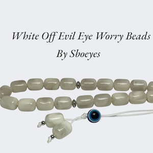 White Off Worry Beads - Greek Komboloi with Resin Marble Design, Stainless Steel Beads, Anti-Stress Relaxation Jewelry, Handmade in Greece