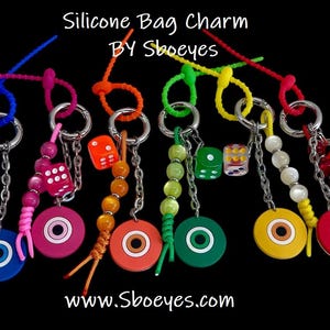 Silicone Evil Eye Bag Charm: Beaded Stainless Steel Dice Charm