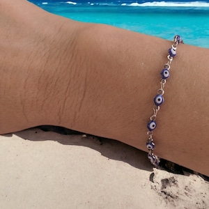 Blaues Evil Eye Armband aus Edelstahl, griechischer Schmuck, Lucky Eye Charm, Geschenk für sie, Boho Style, Accessoire für den Alltag, Made in Griechenland