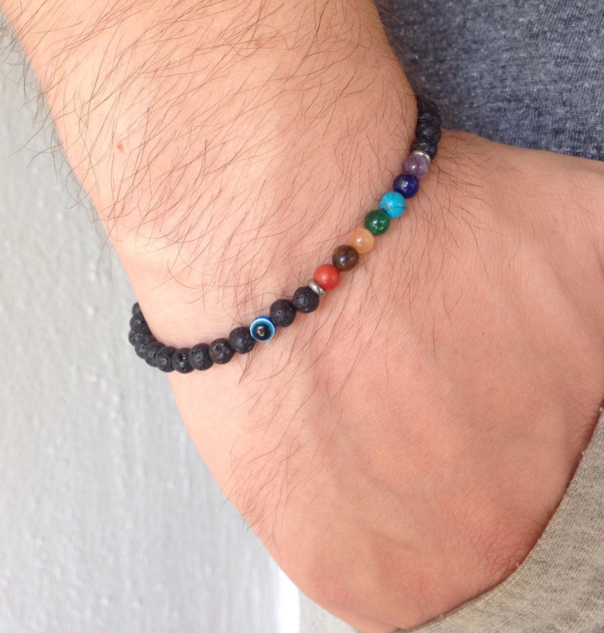 Mens Turquoise Bracelet, Chakra Stones for Wise Choices & Decisions Th