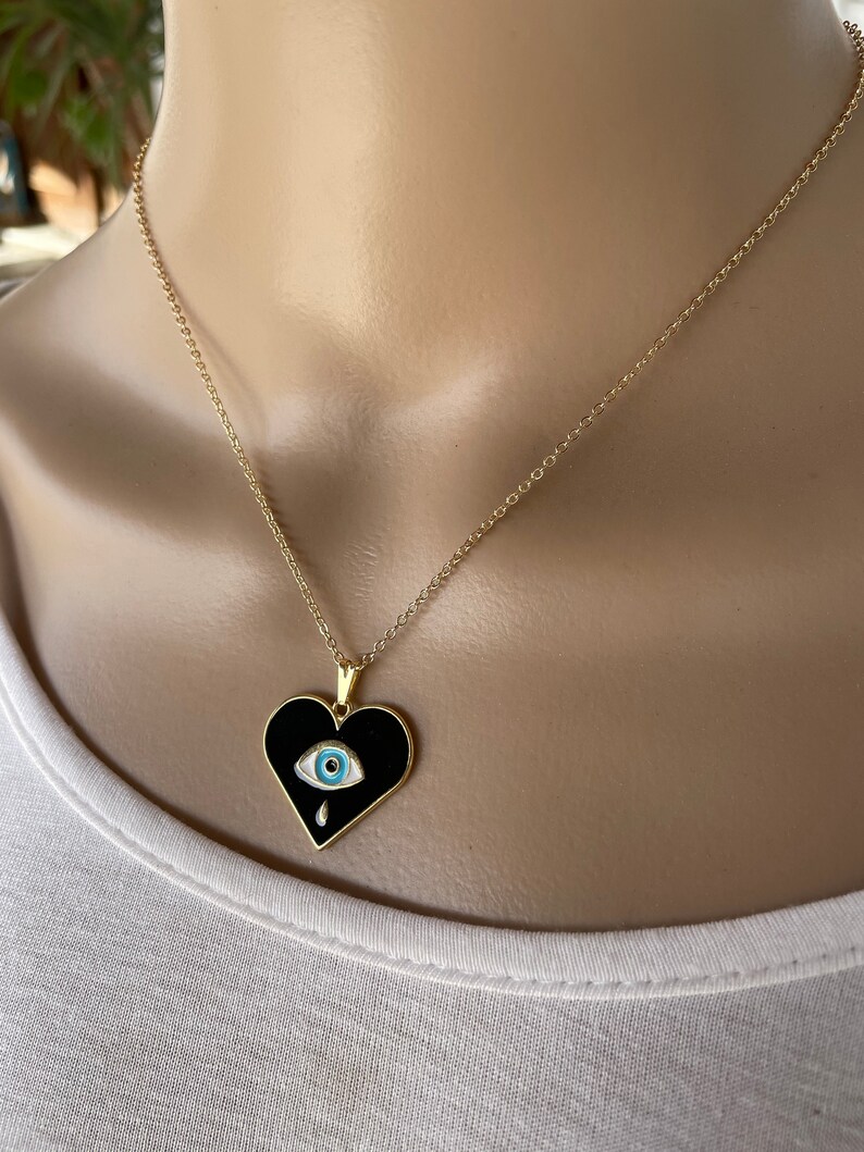 Gift for her Gold filled Evil eye heart necklace Women/'s protection
