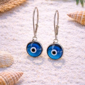 Sterling Silver Evil Eye Earrings: Greek Amulet Jewelry