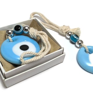 Turquoise Evil eye glass charm, wall hanging - Greek gift - house protection