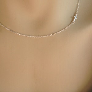 Women's sideways cross silver necklace image 5