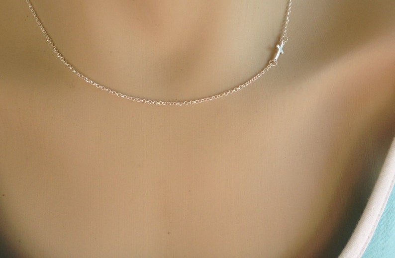 Women's sideways cross silver necklace image 5