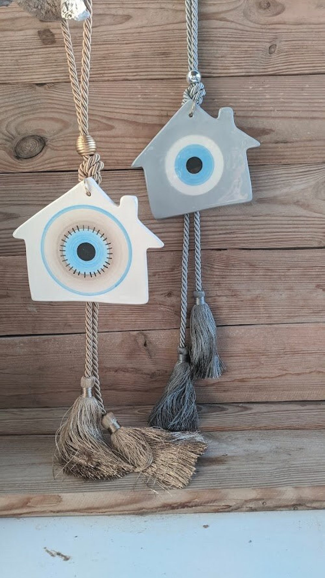 Evil Eye Ceramic House Wall Hanging Large Tassels Wall Etsy