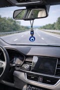 Glass Evil Eye Rearview Mirror Charm: Car Protection