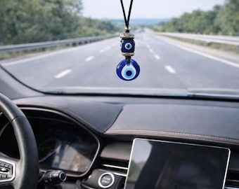 Achteruitkijkspiegelbedel van glas met boze oog: autobescherming
