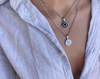 Glass Evil Eye Pendant - Greek Necklace - Good Luck Charm - Gift for Her