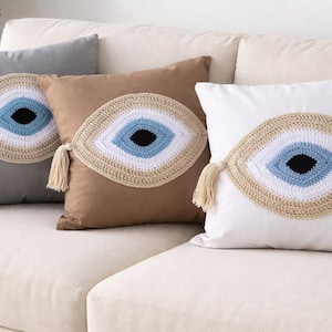 Crochet Evil Eye Pillow Cover: Greek Decor, House Ornament