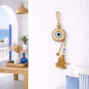 Evil Eye Wishes Wall Hanging, Tassel Housewarming, New Years Gift, House Protection image 3