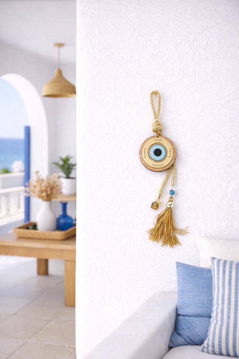 Evil Eye Wishes Wall Hanging, Tassel Housewarming, New Years Gift, House Protection image 3