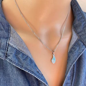 Evil eye necklace, stainless steel jewelry, minimalist protection pendant, gift for her, tiny enamel evil eye charm