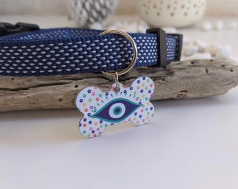 Medaillon Os Oeil Bleu Pour Chien - Porte Bonheur Chien - Customizable