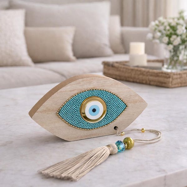 Wooden Evil Eye Wall Hanging – Handmade Home Protection Decor