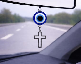 Boze oog autobedel: roestvrijstalen amulet, decor achteruitkijkspiegel