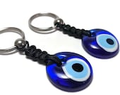 Glass Evil eye keychain keyring, stainless or brass car protection