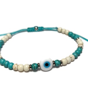 Evil Eye Türkis Perlen Armband, Schutz vor dem bösen Blick Schmuck, Geschenk für Frauen