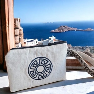 Greek Key pouch, Greek key fabric bag, Small jewelry pouch, Souvenir gift , Made in Greece, Fabric purse