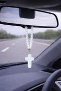 Moonstone cross car mirror charm \u2013 Car protection