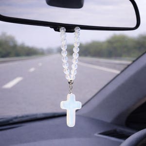 Moonstone cross car mirror charm – Car protection