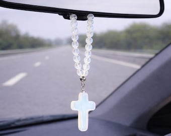 Moonstone cross car mirror charm – Car protection