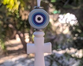 Evil Eye Cross Car Mirror Charm - New Driver Gift - Car Protection