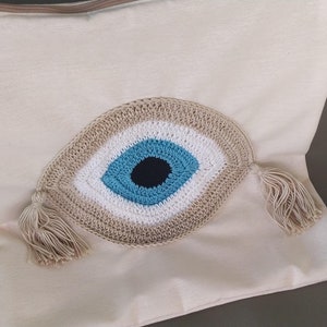 Handmade evil eye cushion cover house ornament crochet pillow Greek gift image 9