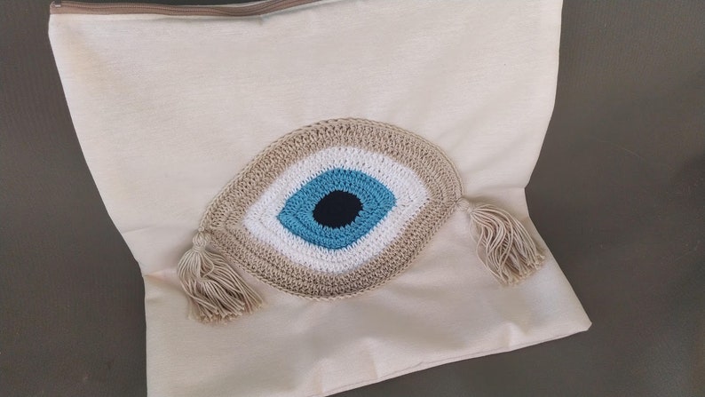 Handmade evil eye cushion cover house ornament crochet pillow Greek gift image 9