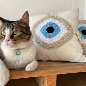 Handmade evil eye cushion cover house ornament crochet pillow Greek gift image 5