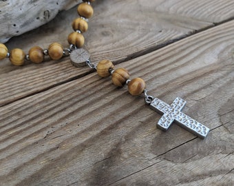 Wooden Rosary Car Charm - Rearview Cross Charm - Car Accessories