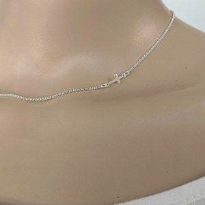 Women's sideways cross silver necklace image 1