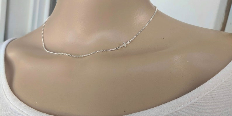 Women's sideways cross silver necklace image 1