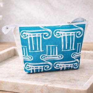 Greek Columns Cosmetic Bag: Ancient Greece Design, Handmade Pouch