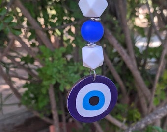 Wooden Evil eye Rearview Mirror charm, New Driver Gift