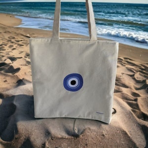 Bestickte Tragetasche - Evil Eye Bag - Strandtasche - griechisches Geschenk