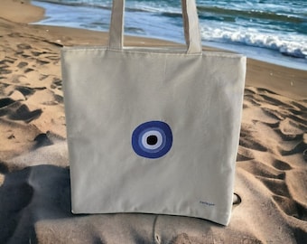 Geborduurde draagtas - Evil Eye Bag - Strandtas - Grieks cadeau