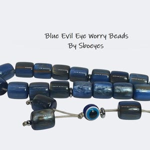 Worry Beads, Greek Komboloi with Evil Eye Beads, Blue Anti-Stress Gift, Handmade Prayer, Greek Gift for Him or Her